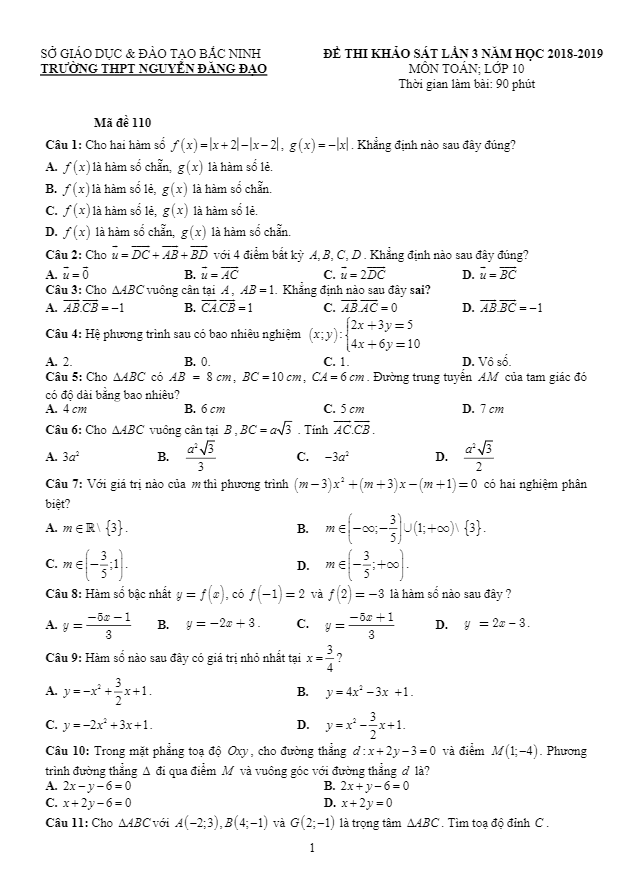 de thi khao sat lan 3 lop 10 mon toan nam 2018 2019 truong nguyen dang dao bac ninh d