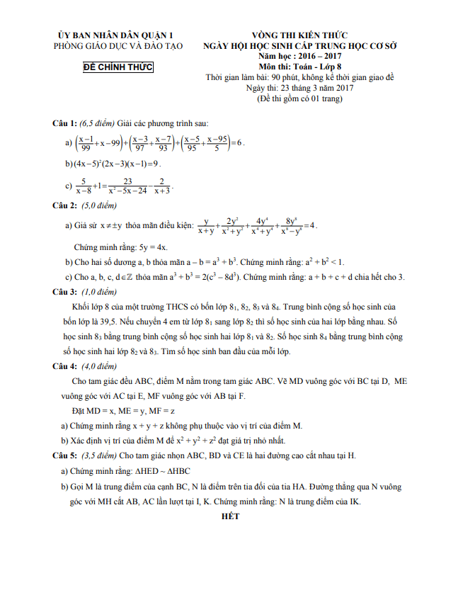 de thi kien thuc lop 8 mon toan nam 2016 2017 phong gd dt quan 1 tp hcm d