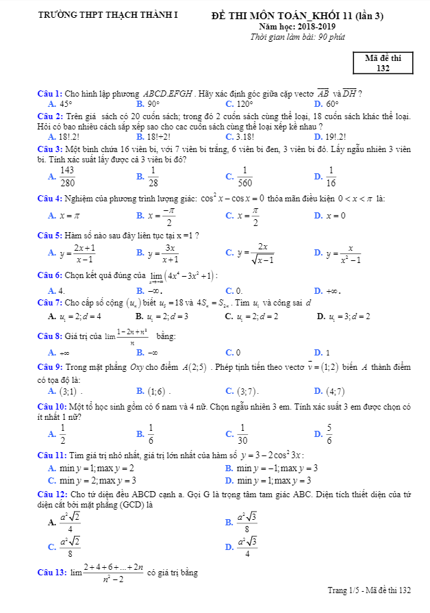 de thi lop 11 mon toan lan 3 nam 2018 2019 truong thach thanh 1 thanh hoa d