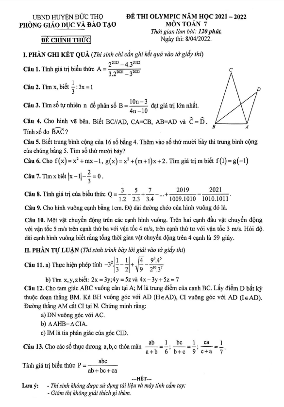 Đề thi Olympic lớp 7 môn Toán năm 2021 2022 phòng GD ĐT Đức Thọ Hà Tĩnh 5 de thi olympic lop 7 mon toan nam 2021 2022 phong gd dt duc tho ha tinh d