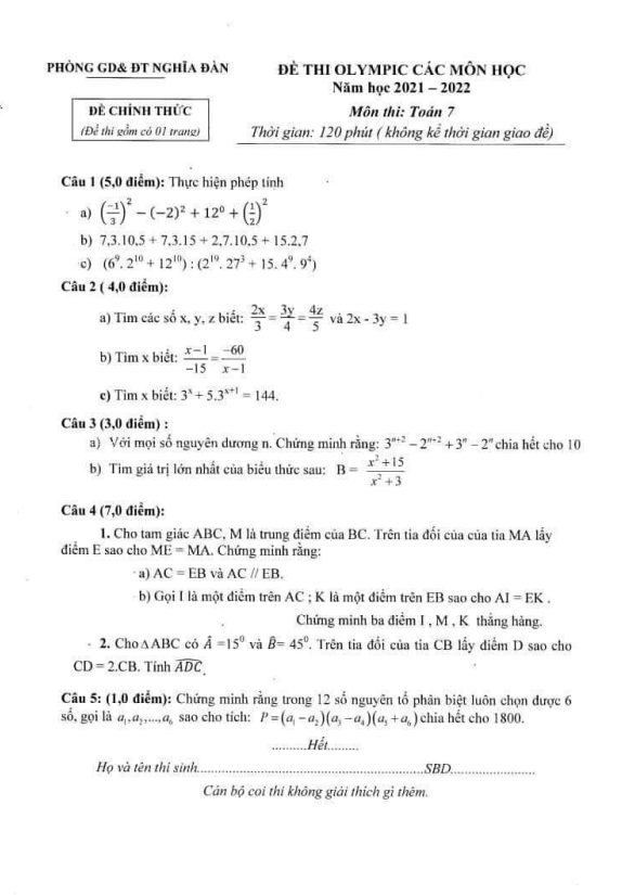 de thi olympic lop 7 mon toan nam 2021 2022 phong gd dt nghia dan nghe an d
