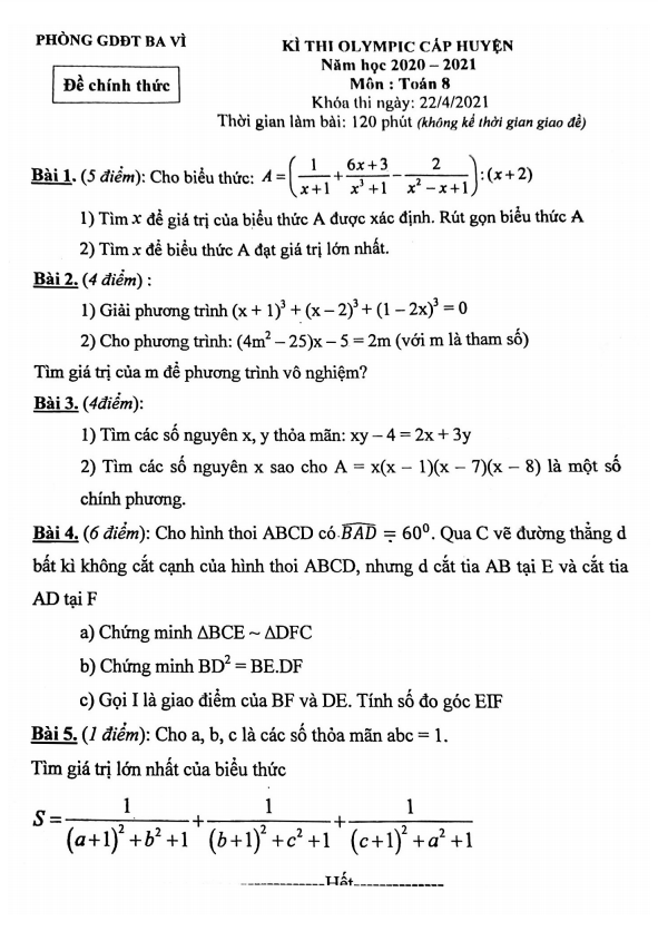 Đề thi Olympic lớp 8 môn Toán cấp huyện năm 2020 2021 phòng GD ĐT Ba Vì Hà Nội 5 de thi olympic lop 8 mon toan cap huyen nam 2020 2021 phong gd dt ba vi ha noi d