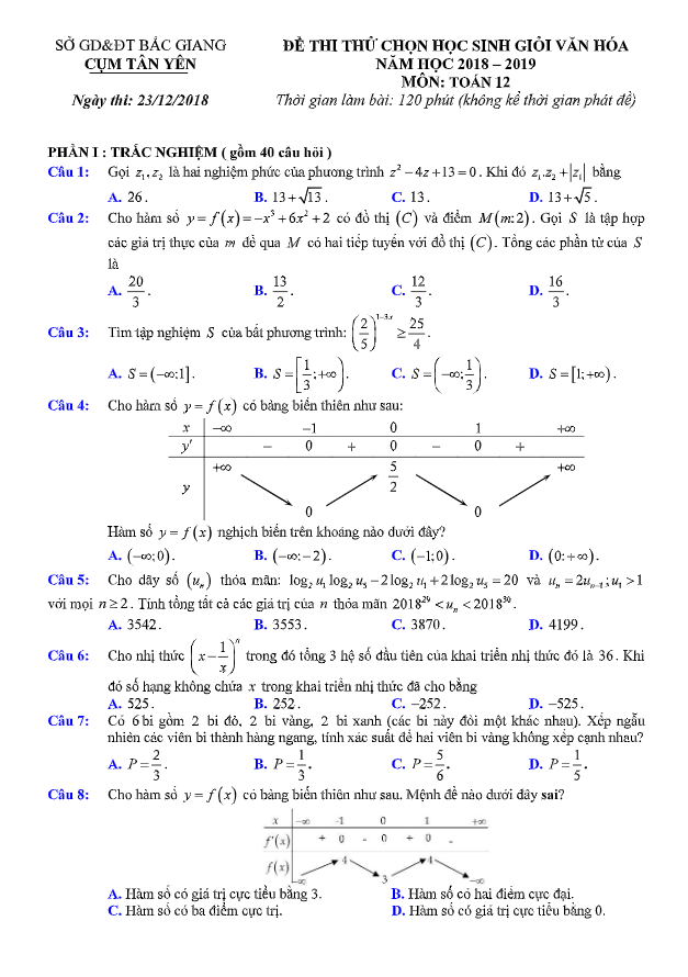 de thi thu chon hsg lop 12 mon toan nam 2018 2019 cum tan yen bac giang d