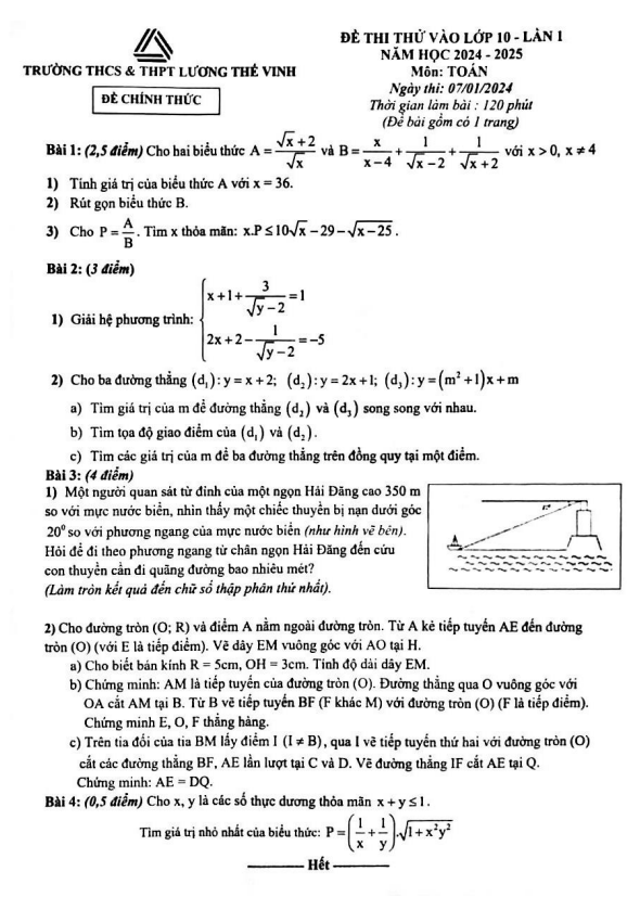 de thi thu toan vao 10 lan 1 nam 2024 2025 truong luong the vinh ha noi d
