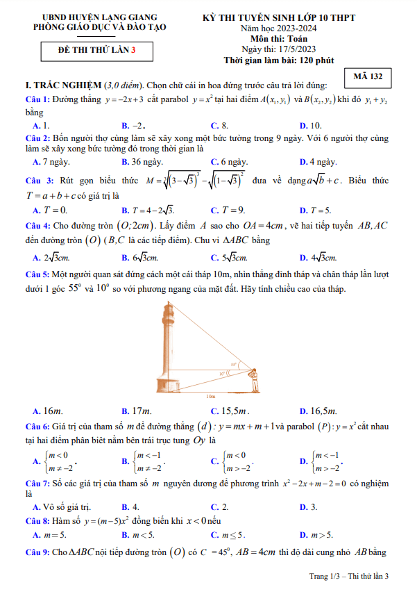 de thi thu toan vao 10 lan 3 nam 2023 2024 phong gd dt lang giang bac giang d