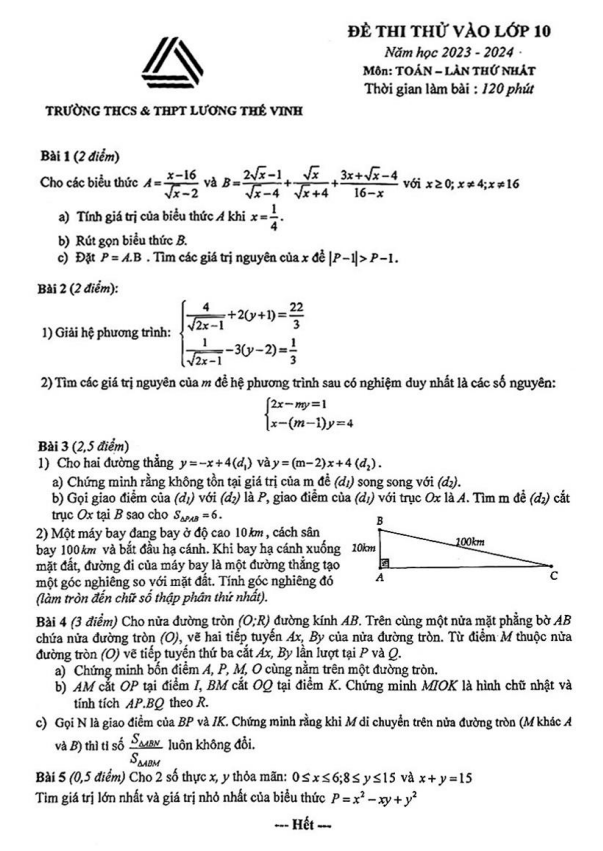 de thi thu toan vao lan 1 nam 2023 2024 truong luong the vinh ha noi d
