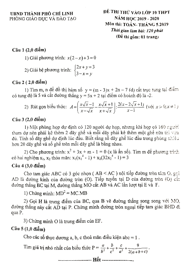de thi thu toan vao nam 2019 2020 phong gd dt chi linh hai duong d