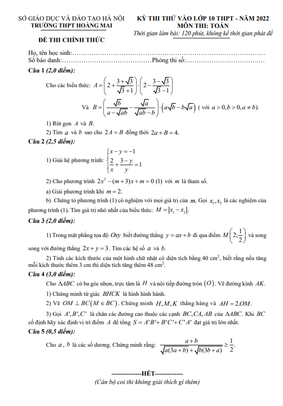 de thi thu toan vao nam 2022 truong thpt hoang mai ha noi d