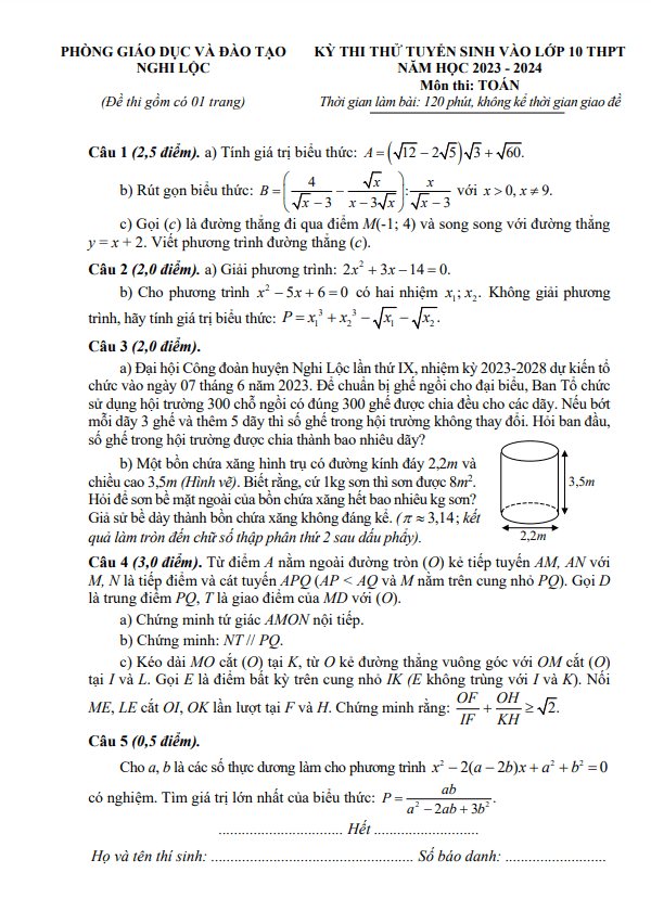de thi thu toan vao nam 2023 2024 phong gd dt nghi loc nghe an d