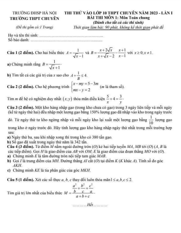de thi thu vao 10 chuyen 2023 lan 1 toan chung truong thpt chuyen dhsp ha noi d