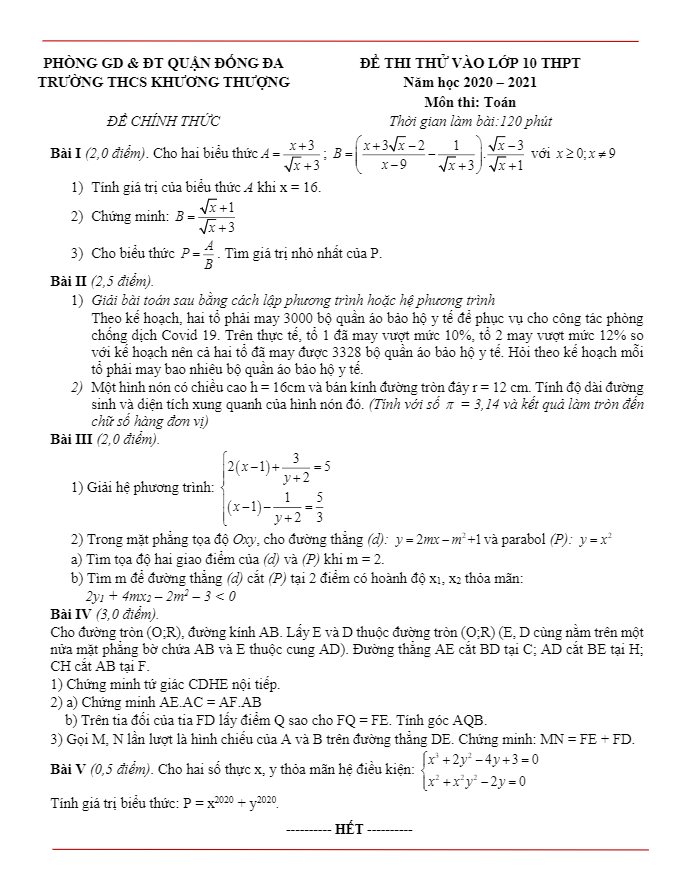 de thi thu vao 10 mon toan nam 2020 2021 truong thcs khuong thuong ha noi d