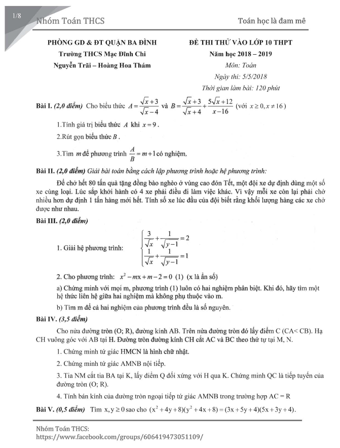 Đề thi thử vào môn Toán năm 2018 2019 trường THCS Mạc Đĩnh Chi Hà Nội 1 de thi thu vao mon toan nam 2018 2019 truong thcs mac dinh chi ha noi d