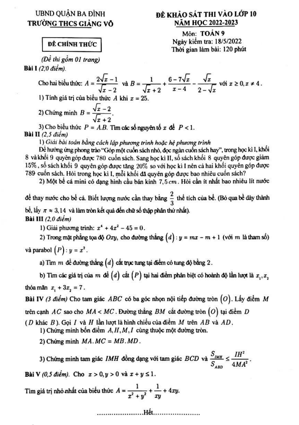 de thi thu vao mon toan nam 2022 2023 truong thcs giang vo ha noi d
