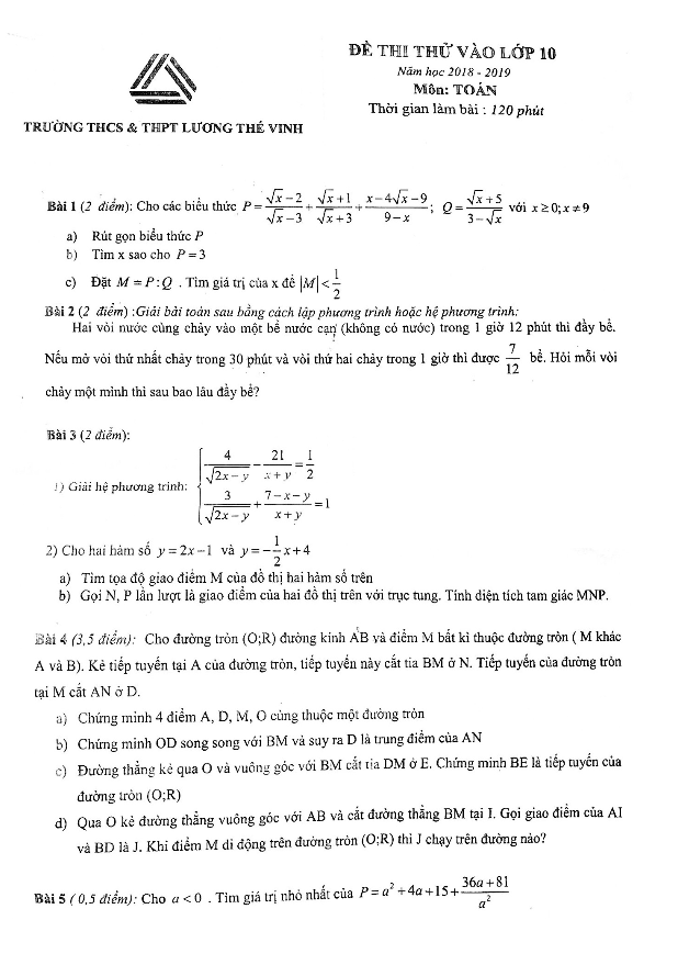 de thi thu vao mon toan nam hoc 2018 2019 truong luong the vinh ha noi d