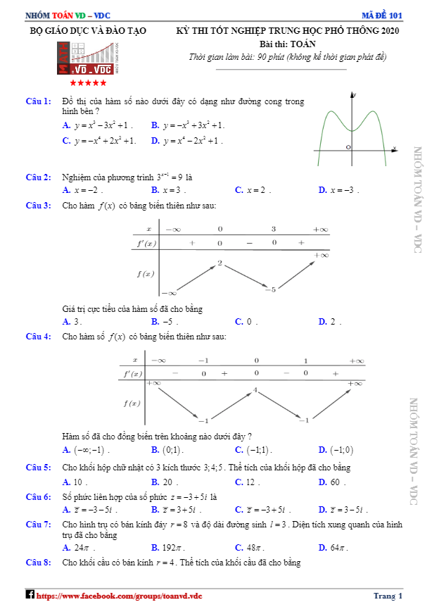de thi tot nghiep trung hoc pho thong nam 2020 mon toan d