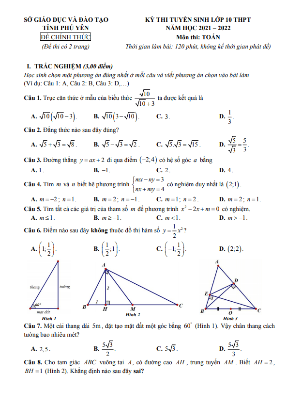 de thi tuyen sinh mon toan nam 2021 2022 so gd dt phu yen d