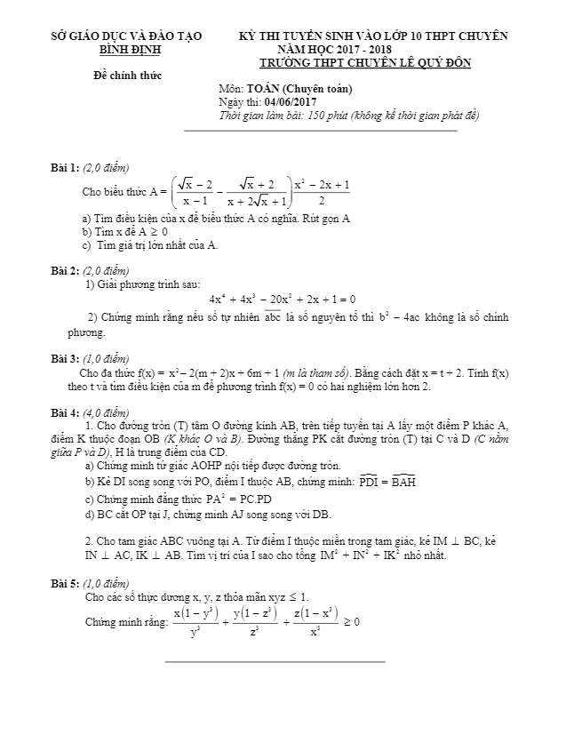 de thi tuyen sinh thpt chuyen nam hoc 2017 2018 mon toan truong chuyen le quy don binh dinh chuyen toan d