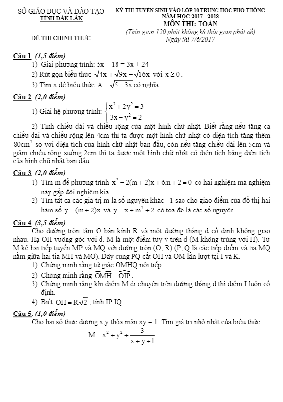 de thi tuyen sinh thpt nam hoc 2017 2018 mon toan so gd va dt dak lak d