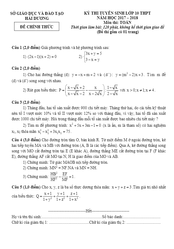 de thi tuyen sinh thpt nam hoc 2017 2018 mon toan so gd va dt hai duong d