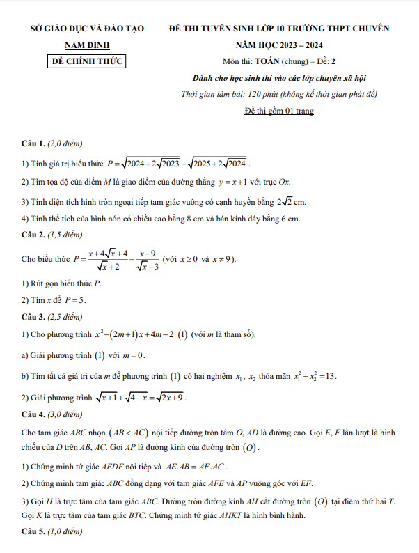 Đề thi vào 10 chuyên môn Toán (chung XH) năm 2023 2024 sở GD ĐT Nam Định 4 de thi vao 10 chuyen mon toan chung xh nam 2023 2024 so gd dt nam dinh d