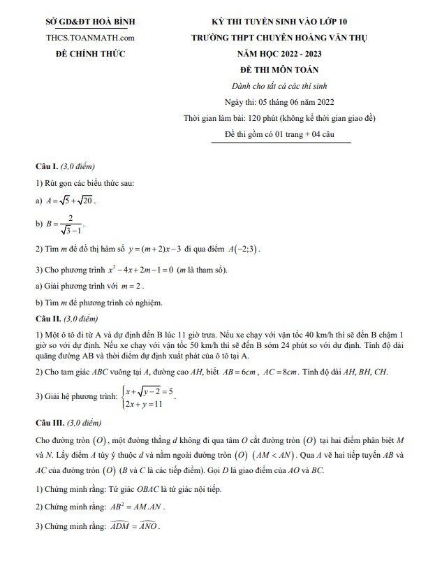 de thi vao 10 mon toan chung 2022 2023 truong chuyen hoang van thu hoa binh d