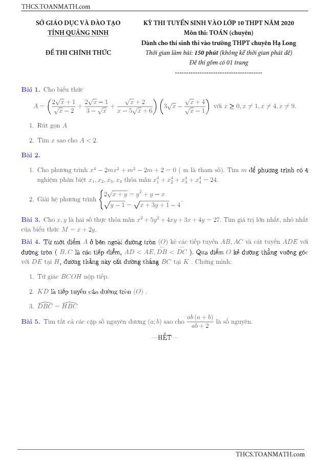 de thi vao 10 mon toan chuyen nam 2020 2021 truong chuyen ha long quang ninh d