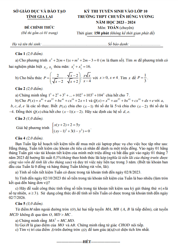 de thi vao 10 mon toan chuyen nam 2023 2024 truong chuyen hung vuong gia lai d