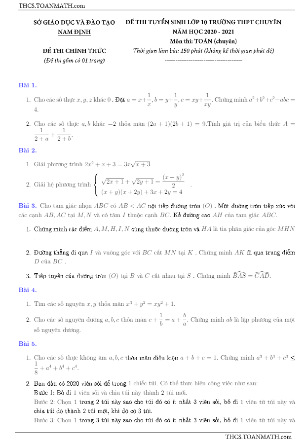 de toan tuyen sinh chuyen nam 2020 2021 so gd dt nam dinh de chuyen d