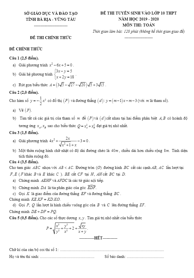 Đề Toán tuyển sinh năm 2019 2020 trường chuyên Lê Quý Đôn BRVT (Vòng 1) 6 de toan tuyen sinh nam 2019 2020 truong chuyen le quy don brvt vong 1 d