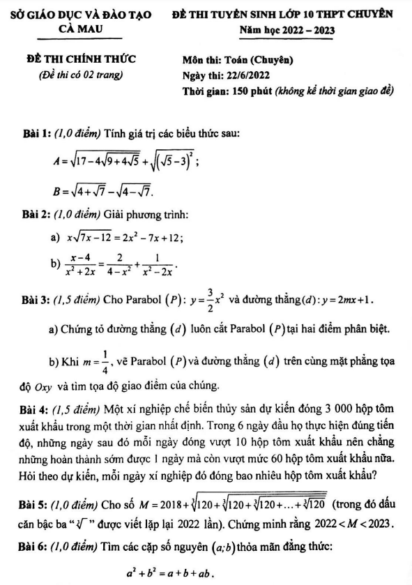 Đề tuyển sinh chuyên môn Toán (chuyên) năm 2022 2023 sở GD ĐT Cà Mau 6 de tuyen sinh chuyen mon toan chuyen nam 2022 2023 so gd dt ca mau d