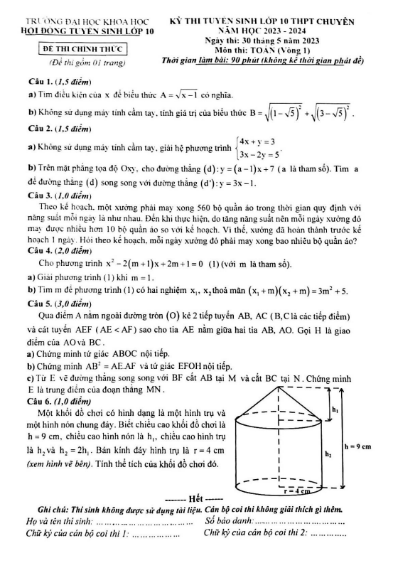 de tuyen sinh chuyen mon toan vong 1 nam 2023 2024 truong dhkh hue d