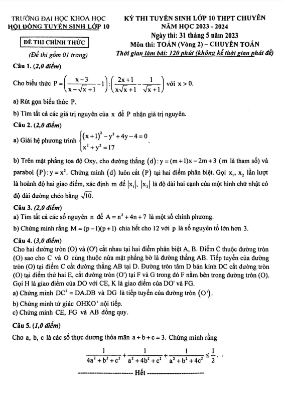 Đề tuyển sinh chuyên môn Toán (vòng 2) năm 2023 2024 trường ĐHKH Huế 5 de tuyen sinh chuyen mon toan vong 2 nam 2023 2024 truong dhkh hue d