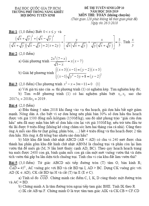 de tuyen sinh lop 10 mon toan 2019 truong ptnk tp hcm khong chuyen d