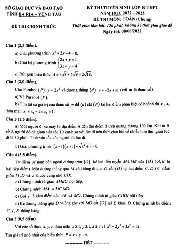 de tuyen sinh mon toan chung nam 2022 2023 so gd dt ba ria vung tau d