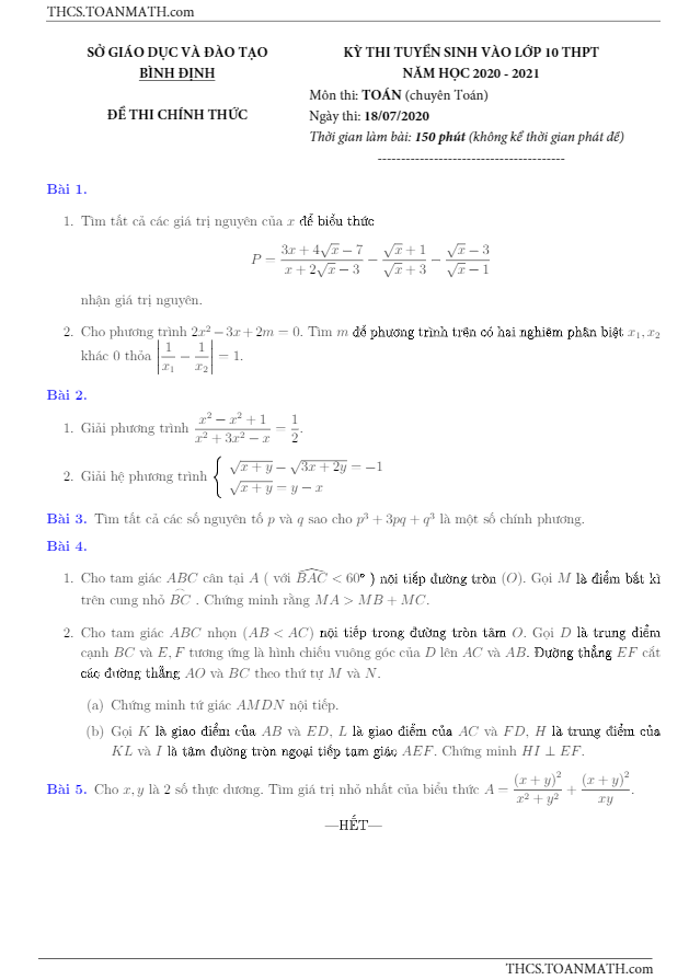 de tuyen sinh mon toan chuyen nam 2020 2021 so gd dt binh dinh d