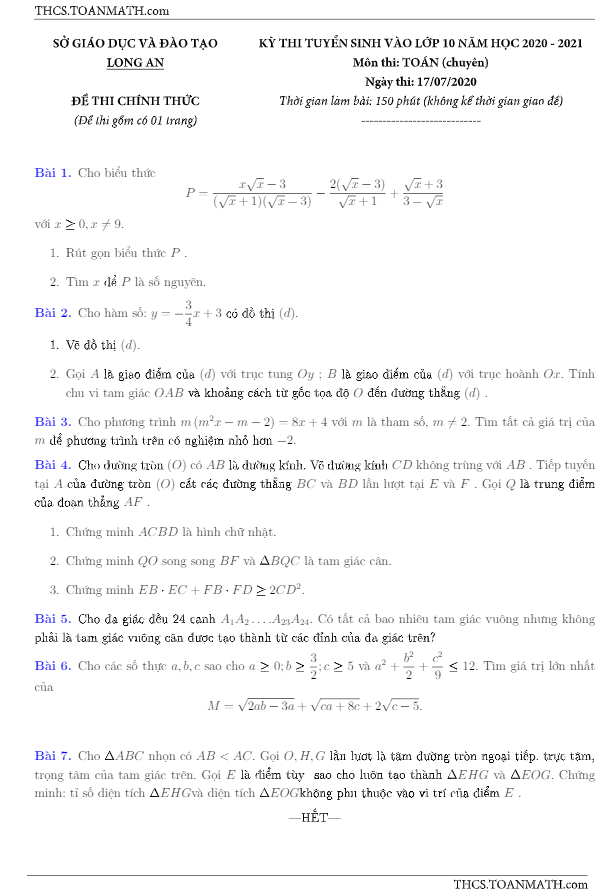 de tuyen sinh mon toan chuyen nam 2020 2021 so gd dt long an d