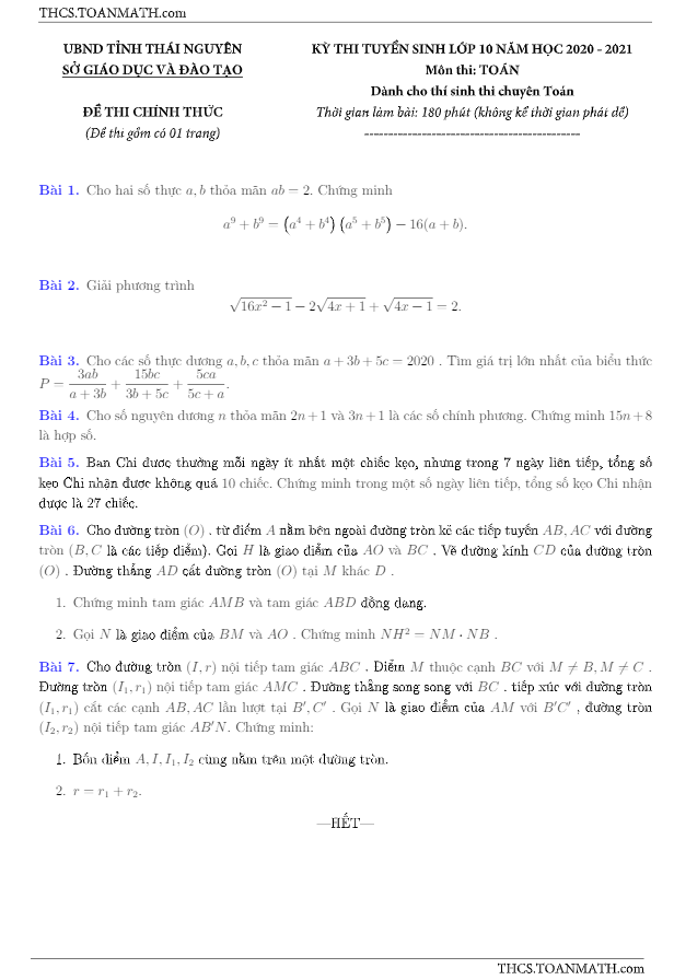 de tuyen sinh mon toan chuyen nam 2020 2021 so gd dt thai nguyen d