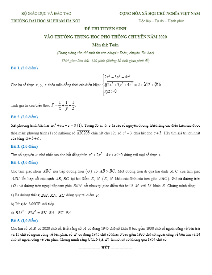 de tuyen sinh mon toan chuyen nam 2020 2021 truong thpt chuyen dhsp ha noi d
