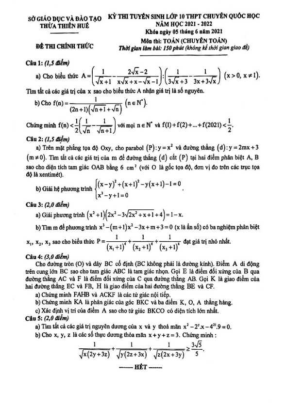 de tuyen sinh mon toan chuyen nam 2021 2022 truong chuyen quoc hoc hue d