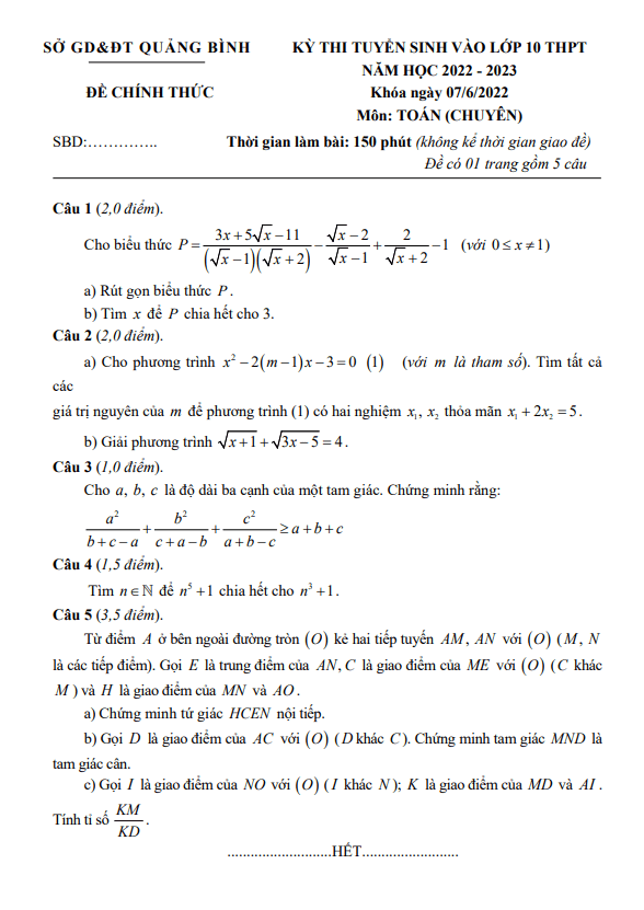 Đề tuyển sinh môn Toán (chuyên) năm 2022 2023 sở GD ĐT Quảng Bình 1 de tuyen sinh mon toan chuyen nam 2022 2023 so gd dt quang binh d