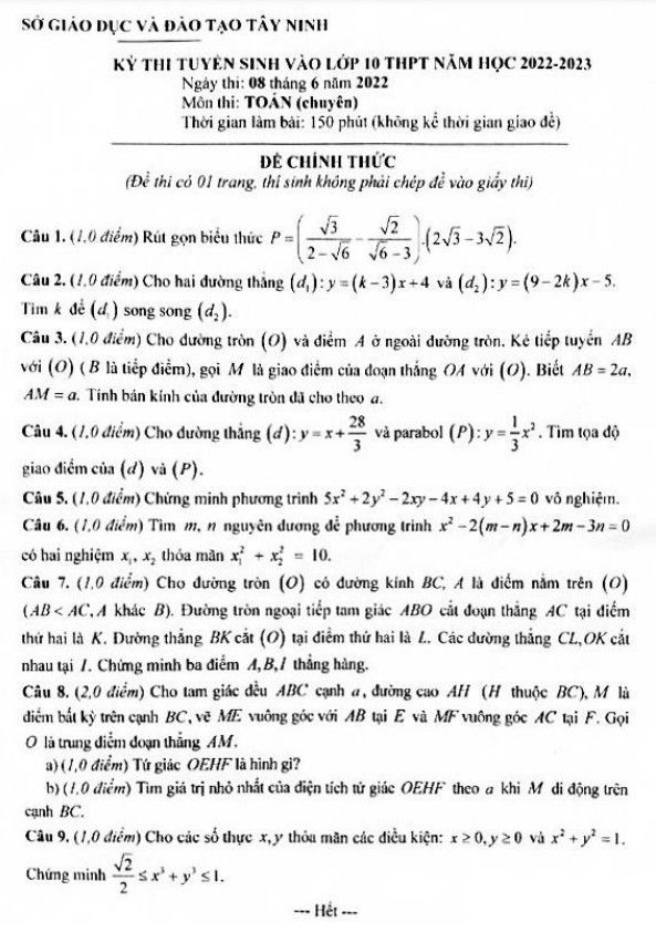 de tuyen sinh mon toan chuyen nam 2022 2023 so gd dt tay ninh d