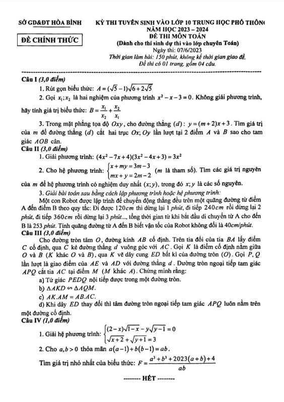 Đề tuyển sinh môn Toán (chuyên) năm 2023 2024 sở GD ĐT Hòa Bình 2 de tuyen sinh mon toan chuyen nam 2023 2024 so gd dt hoa binh d