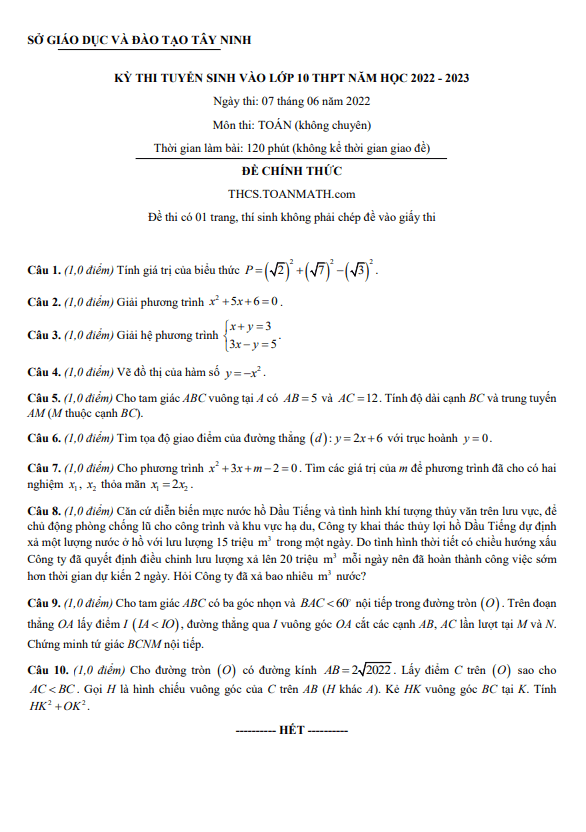 de tuyen sinh mon toan khong chuyen nam 2022 2023 so gd dt tay ninh d