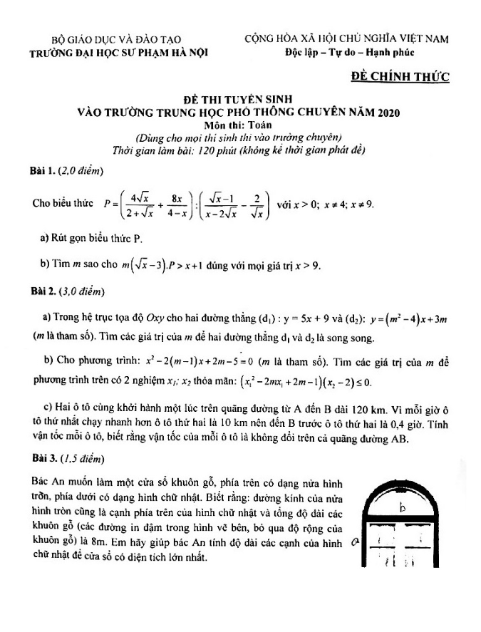 de tuyen sinh mon toan nam 2020 2021 truong thpt chuyen dhsp ha noi d