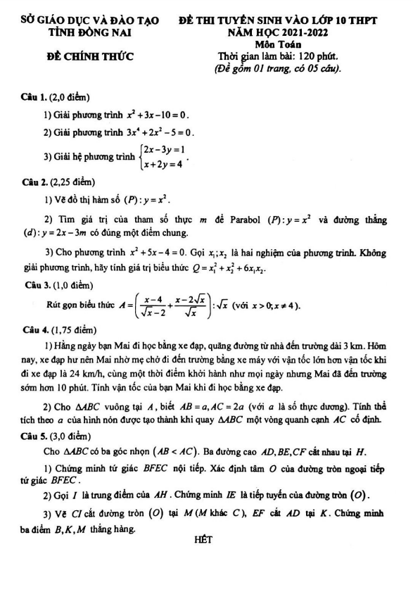 Đề tuyển sinh môn Toán năm 2021 2022 sở GD ĐT Đồng Nai 4 de tuyen sinh mon toan nam 2021 2022 so gd dt dong nai d