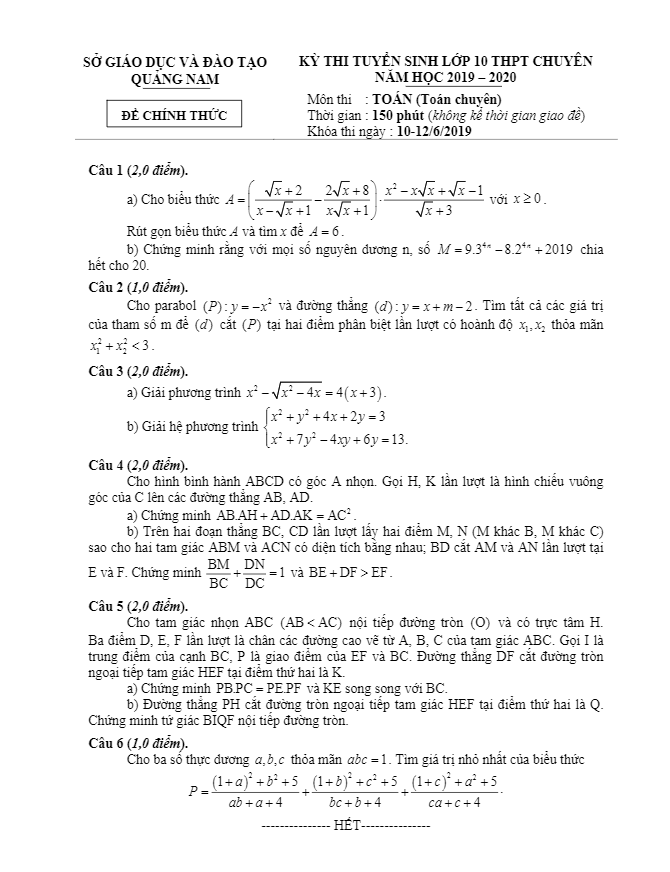 de tuyen sinh nam 2019 2020 mon toan so gd dt quang nam chuyen toan d