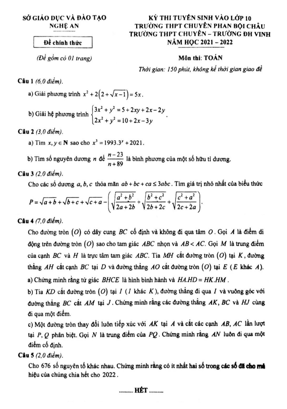 de tuyen sinh thpt chuyen mon toan nam 2021 2022 so gd dt nghe an d