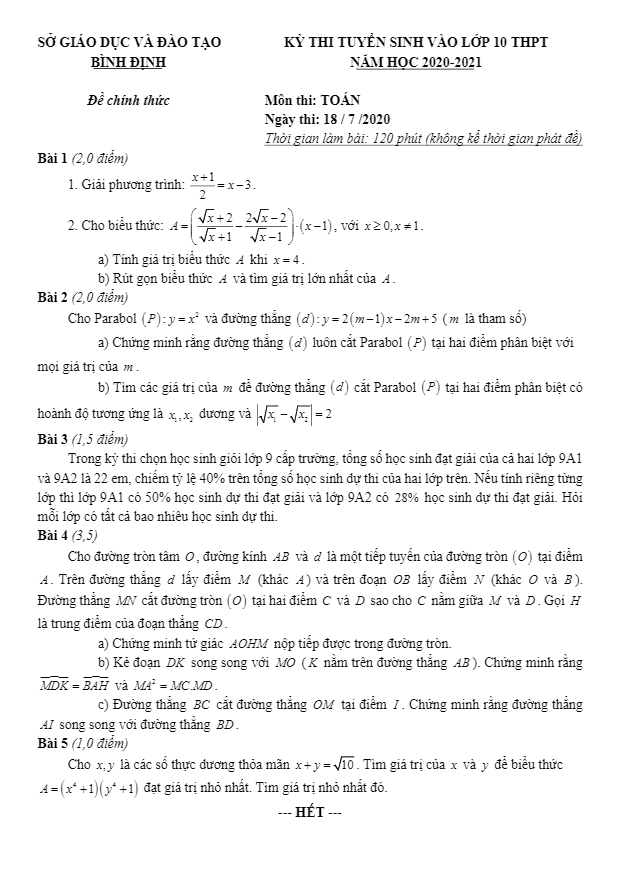 de tuyen sinh thpt mon toan nam 2020 2021 so gd dt binh dinh d