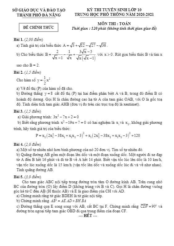 de tuyen sinh thpt mon toan nam 2020 2021 so gd dt da nang d
