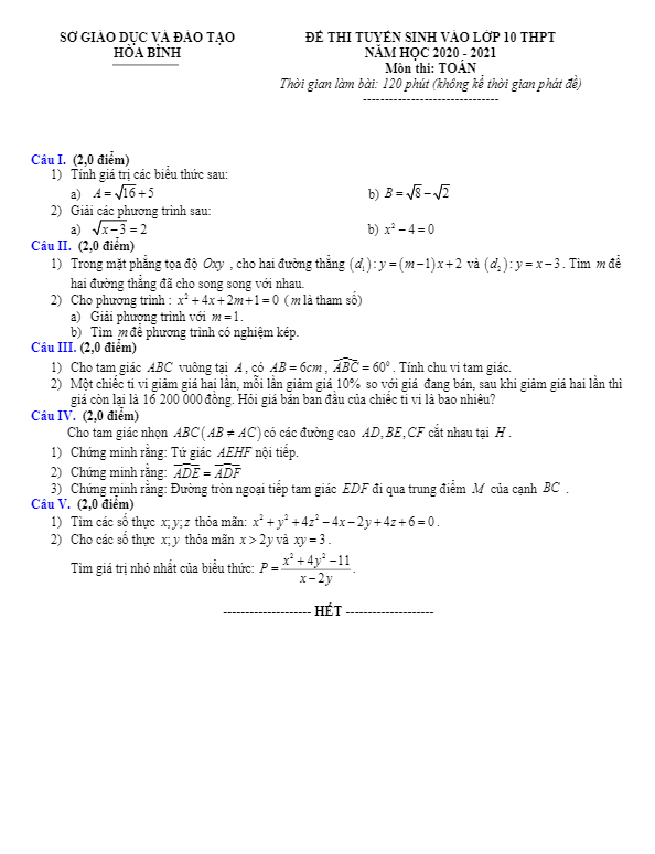 de tuyen sinh thpt mon toan nam 2020 2021 so gd dt hoa binh d